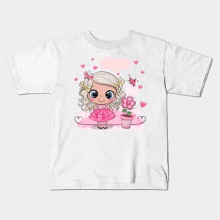 Cute little girl princess in pink dress. Kids T-Shirt